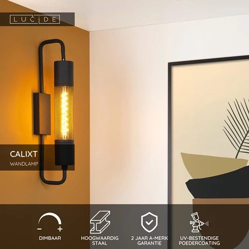 Lucide CALIXT - Wandlamp - 1xE27 - Zwart - USP